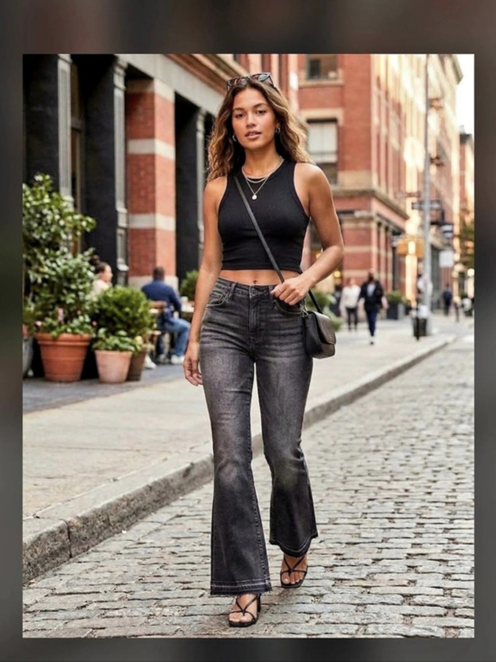 NWT Good American Good Petite Flare Jeans Black Washed Raw Hem Size 8 /29
